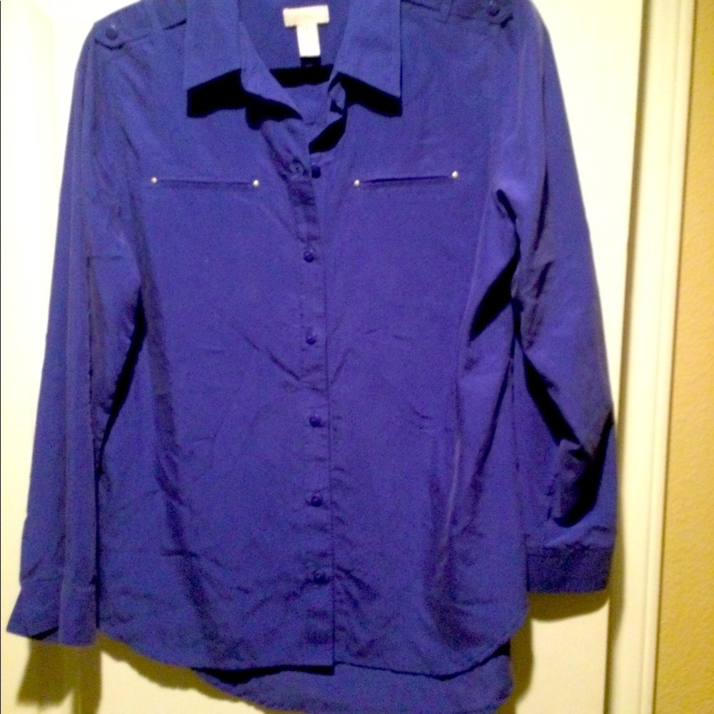 Chicos Suede Like Blue Button-Down - image 4
